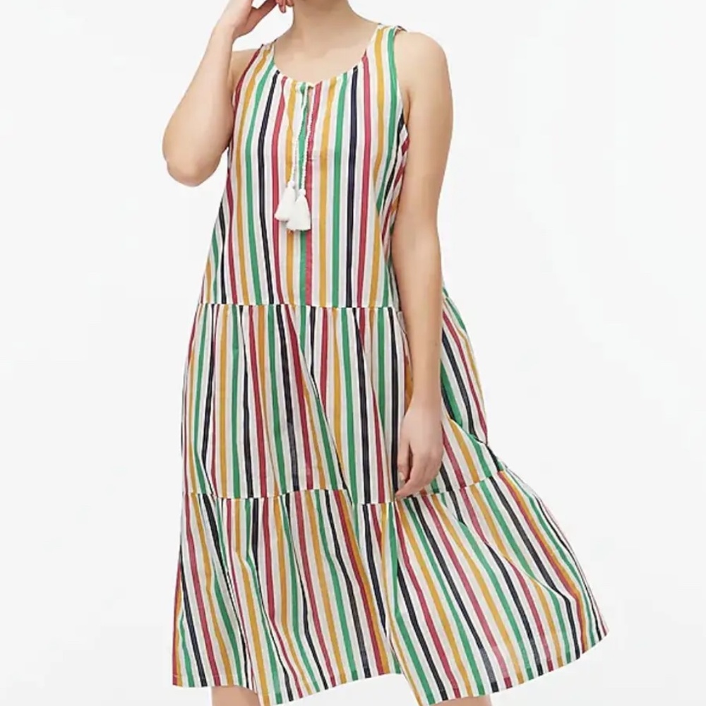 J. Crew Multicolor Striped Sleeveless Tiered Midi Dress Beach CoverUp